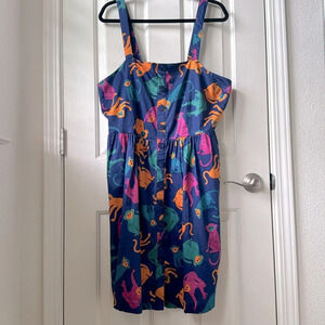 ModCloth Monkey print Multi color retro dress casual front button size 16W